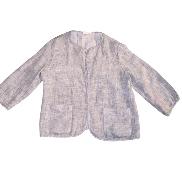Eileen Fisher Double Face Grey Open 3/4 Sleeve Linen Cotton Blend Cardigan Sz S - Picture 7 of 8
